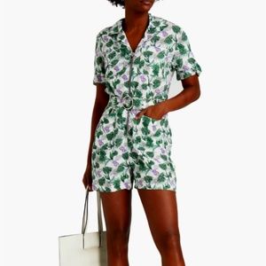 Maje Belted Floral-Print Woven Playsuit